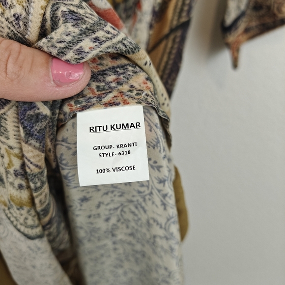 Ritu Kumar Floral 3/4 Sleeve Lightweight Kurta Midi Dress Size M Women's - Picture 16 of 16